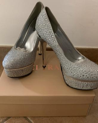 Décolleté da cerimonia argentate con strass n 39