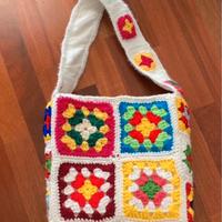 Borsa all'uncinetto Granny Square , in lana