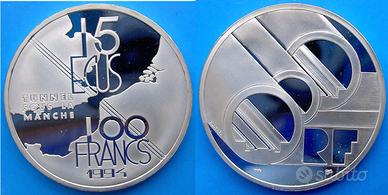 FRANCIA 100 FRANCHI ARGENTO TUNNEL INGHILTERRA MAN