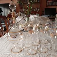 Set  calici e bottiglia in cristallo e oro