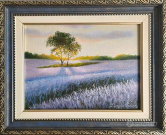 Quadro originale a olio - Campo di lavanda