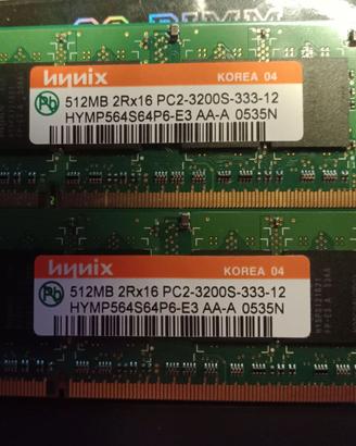 2 MODULI RAM SO-DIMM PER PORTATILI DA 512MB L'UNO