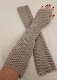 guanti lunghi senza dita color beige cappuccino