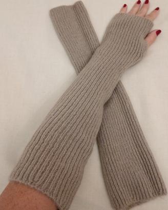 guanti lunghi senza dita color beige cappuccino