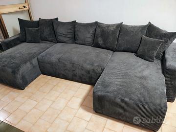 Divano Letto Panoramico Velluto a Coste Antracite