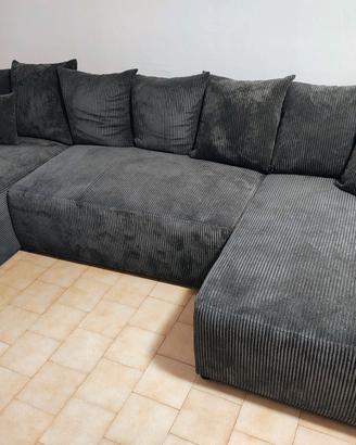 Divano Letto Panoramico Velluto a Coste Antracite