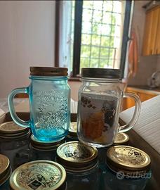12 Mason Jar con Manico Bormioli + Coperchio
