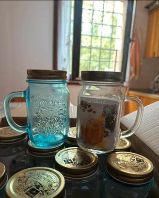 12 Mason Jar con Manico Bormioli + Coperchio
