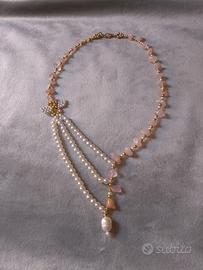 Collana perle e schegge Quarzo Rosa Elegante