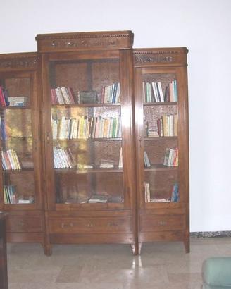 Libreria Vintage in Noce Massello 3 Ante Vetro