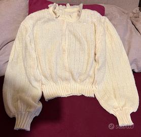 Maglione Cardigan di lana giallo pastello