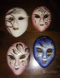 4 Maschere in Ceramica,Dipinte a Mano,Celeste,Rosa