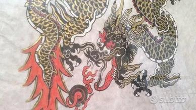 Quadri Xilografie carta riso Drago Dragone T.Muni