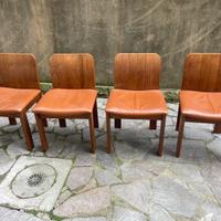 Sedie vintage design anni 70 legno noce pelle
