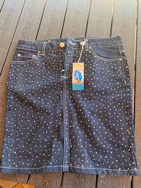 Gonna in Jeans blu con strass