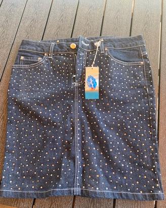 Gonna in Jeans blu con strass