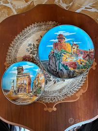 Coppia piatti decorativi ceramica San Marino vinta