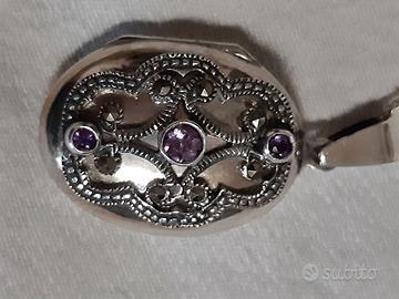 Medaglione stile edoardiano marcasite e argento