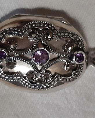 Medaglione stile edoardiano marcasite e argento