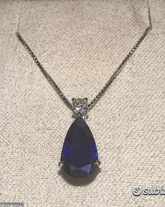 COLLANA ORO 18kt. CON DIAMANTE E ZAFFIRO GOCCIA