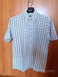 Camicia misto lino a quadri, mezza manica