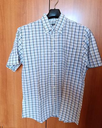 Camicia misto lino a quadri, mezza manica