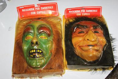 MASCHERA CARNEVALE GOMMA MOSTRI  E CAPELLI ANNI 80