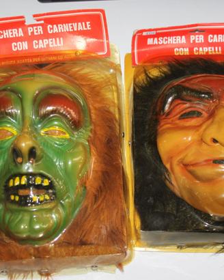 MASCHERA CARNEVALE GOMMA MOSTRI  E CAPELLI ANNI 80
