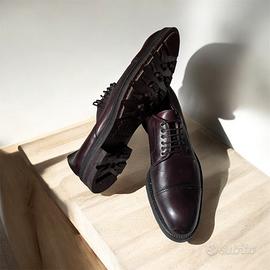 Derby artigianali in pelle bordeaux-uomo 42 a mano