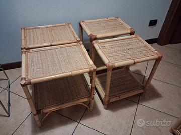Tavolini in vimini e bambu vintage vicini al nuovo
