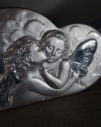 Quadro angeli argento legno