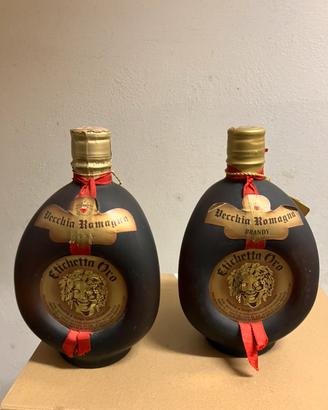 2 Bottiglie Vintage Vecchia Romagna Etichetta Oro