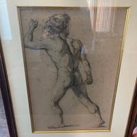 Quadro disegno tecnica a sanguigna. Gamba