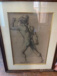 Quadro disegno tecnica a sanguigna. Gamba