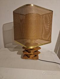 Lampada da tavolo vintage anni ’70 rattan e ottone