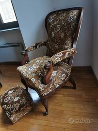 splendida poltrona in stile vintage con pouf 