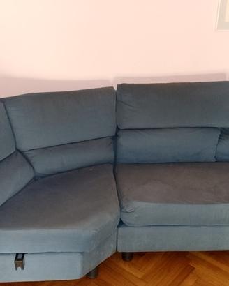 Divano in Alcantara blu a tre posti con angolo 
