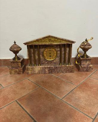 Orologio da camino in marmo e bronzo Vintage