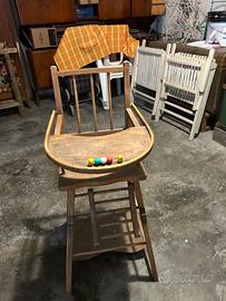 Seggiolone anni 50 reversibile in tavolino ruote