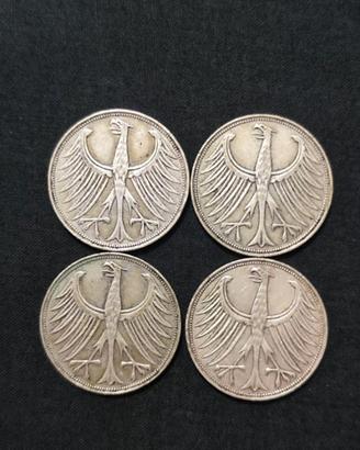 Lotto 4 Monete 5 Deutsche Mark 51 - D-F-G-J zecche