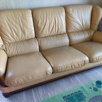 Salotto 3 pezzi in pelle e legno