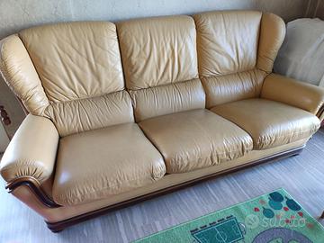 Salotto 3 pezzi in pelle e legno