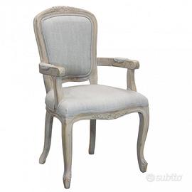 Sedia Vintage Country Tessuto Grigio Legno 86cm