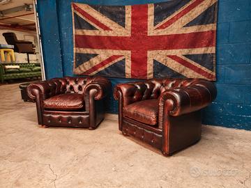 Coppia Poltrone Chester Chesterfield club cuoio uk