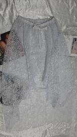 Gonna pizzo lunga bianca con paillettes handmade 