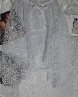 Gonna pizzo lunga bianca con paillettes handmade 