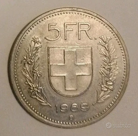 MONETA 5 FRANCHI SVIZZERI - 1989 - SVIZZERA