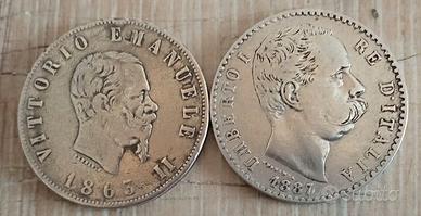 #2345 – Due Monete 2 Lire, Argento Regno Italia