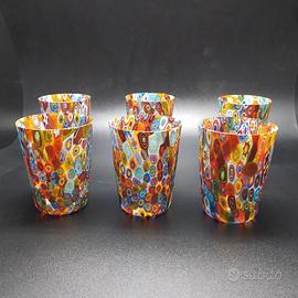 Set 6 bicchieri Murano lavorazione millefiori