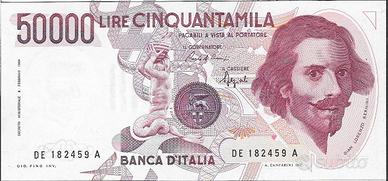 Banconota da 50.000 lire del 1992 lettera E, rara